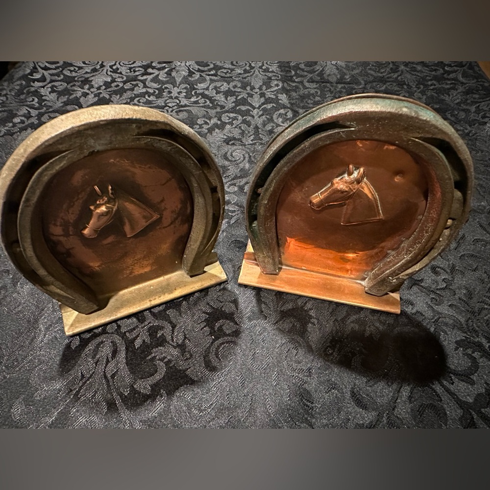Pair of 2 Gregorian Solid Copper 5” Vintage Horse Shoe Book Ends